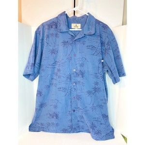 Solitude Hawaiian Aloha Shirt Mens Large Blue Palm Trees Tropical Island Button